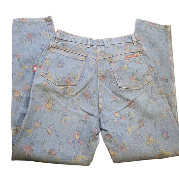 Vintage Braxton Jeans Women's 27 Blue Floral Print Slim Taper Mom 1990s - Picture 2 of 5